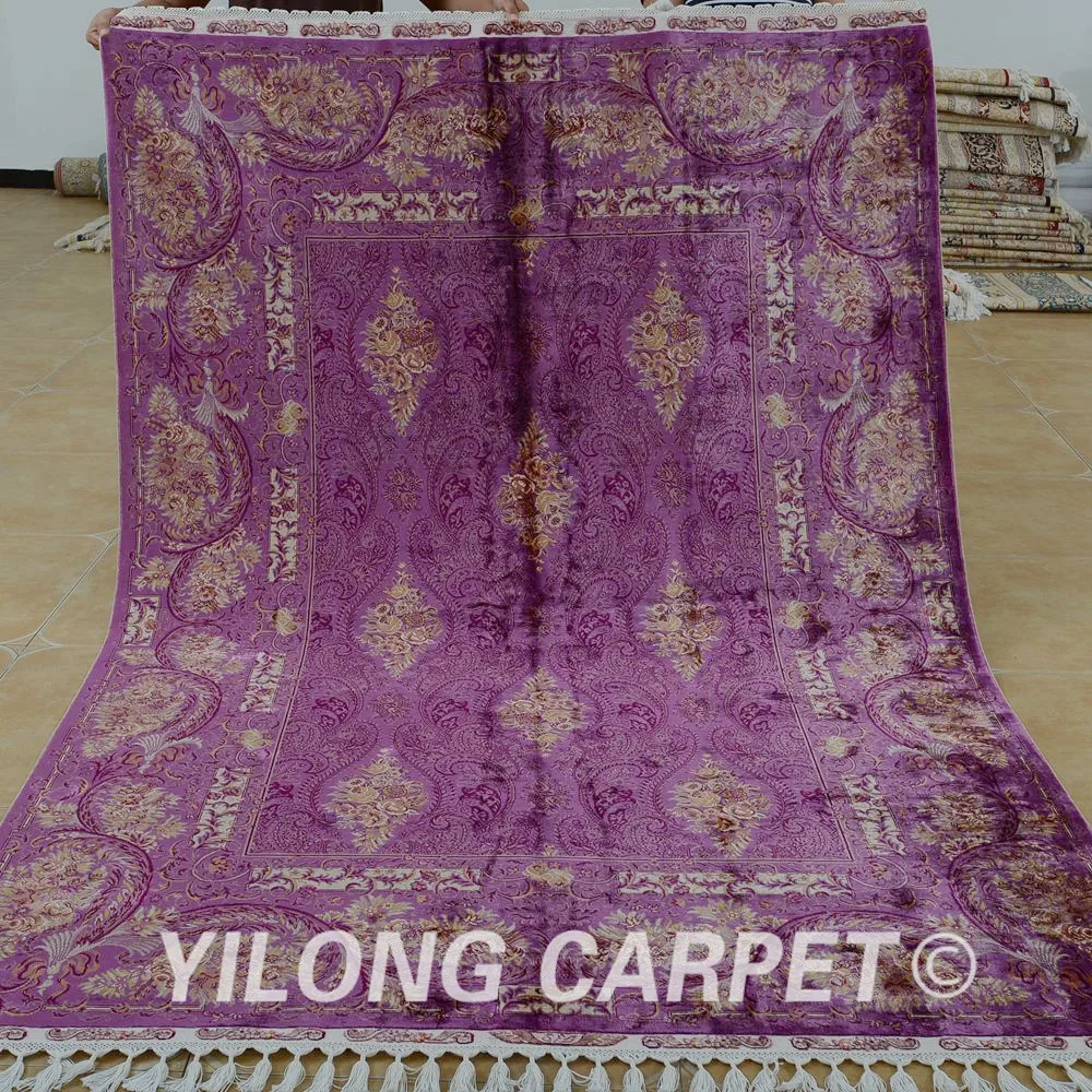 Yilong 5.6'x8.2' Antique handmade Turkish carpet red purple silk rug persian (1838) | Дом и сад