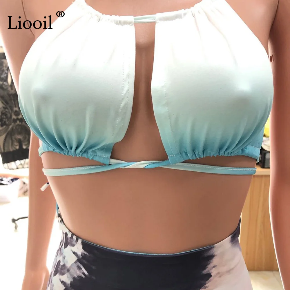 Liooil Tie Dye Женский комплект 2 шт. Холтер облегающее Макси платье с открытой спиной Платья размера плюс длинные сексуальные платья вечерние платья для ночного клуба
