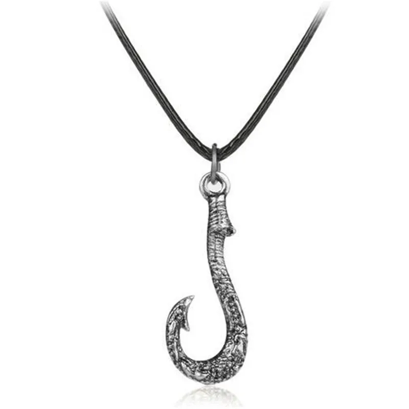 A silver Ожерелье Моана, женское колье, мужское ожерелье с подвеской в виде рыбьего крючка, модное ювелирное изделие, кожаное звено веревки, цепочка, Очаровательное ожерелье - Окраска металла: A silver