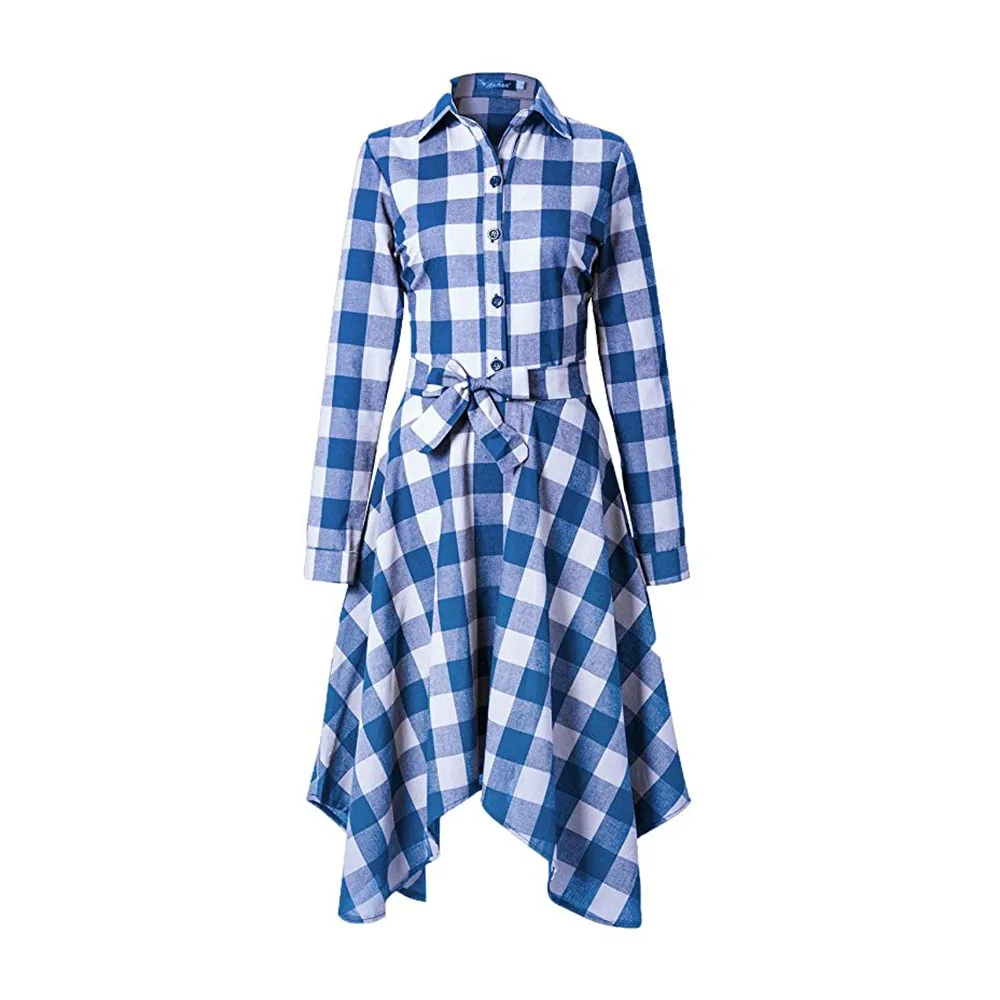2018 новые осенние Для женщин платье в клетку женские офисные Асимметричная с