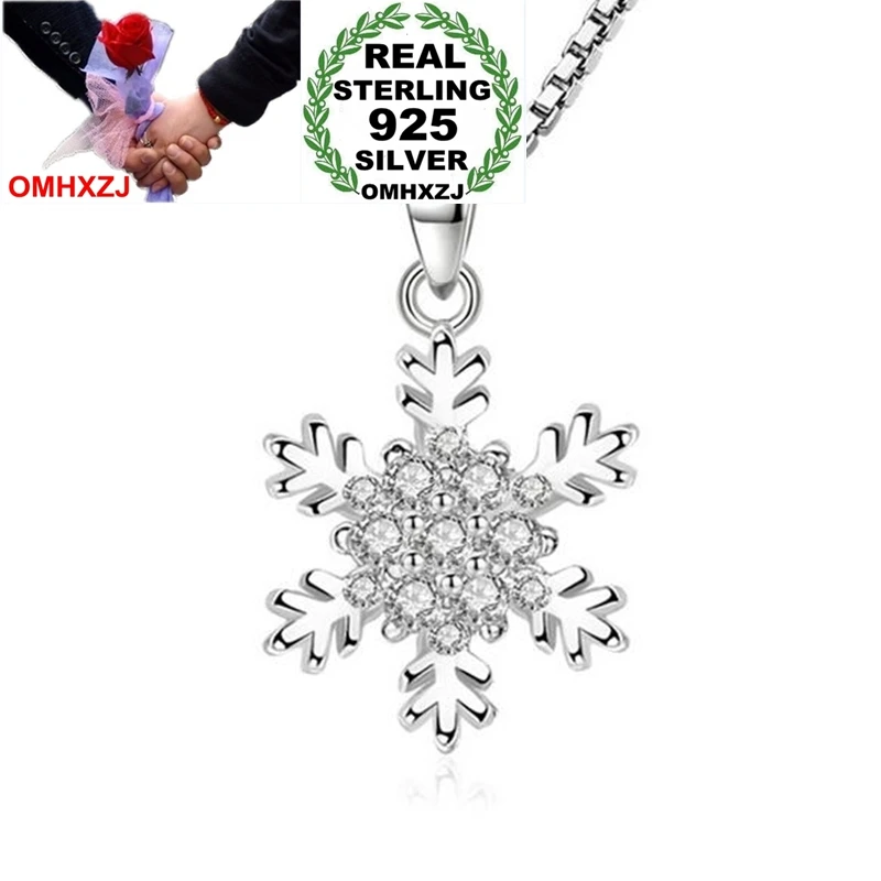 OMHXZJ Wholesale Fashion Snowflake Woman Christmas Gift White Zircon 925 Sterling Silver Pendant Charms PE143 NO Chain Necklace | Украшения