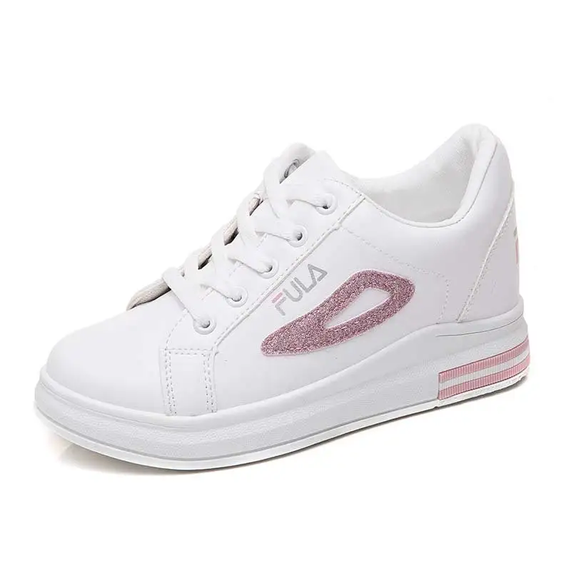 white pink Белые туфли на танкетке; женские кроссовки; обувь на платформе; коллекция года; модные кроссовки; женская обувь на шнуровке; однотонные женские кроссовки на высоком каблуке для взрослых - Цвет: white pink