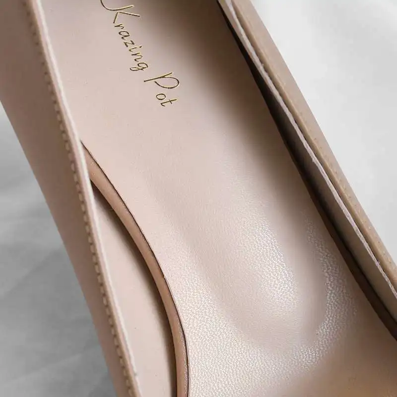 

Krazing Pot real cow leather high heels shallow pumps office lady oxford pointed toe European superstars career dress shoes L55