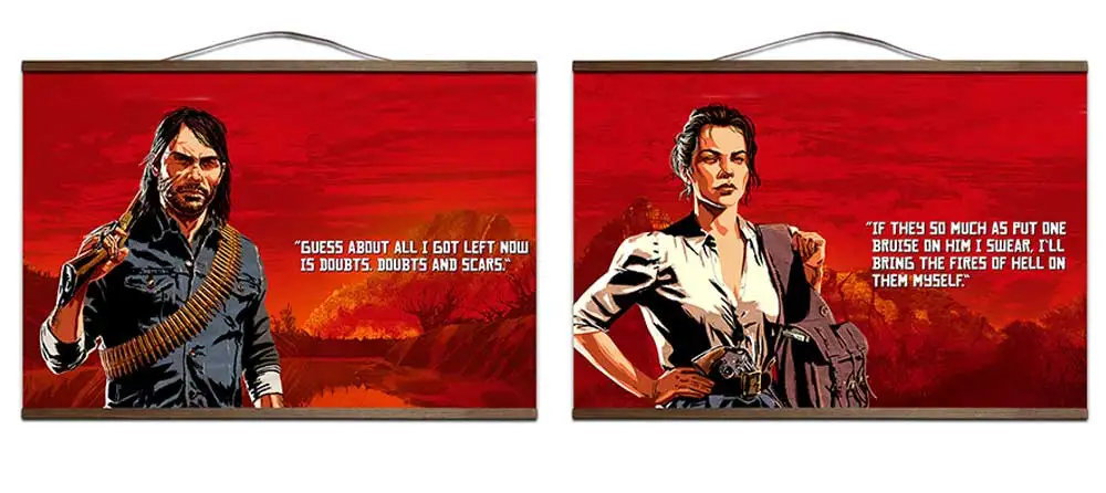 Красные изображения из фильма «Red Dead Redemption» 2 игры настенный расписной Холст плакат для домашний декор, плакаты с твердой деревянной подвеской прокрутки без рамки