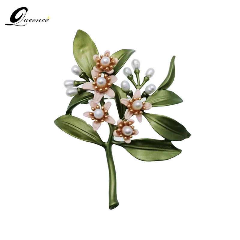 Женская Винтажная брошь в виде оранжевого цветка с натуральным жемчугом|Броши| |