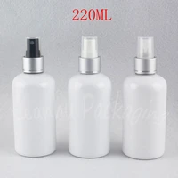 220ml white plastic bottle with silver spray pump 220cc empty cosmetic container water toner sub bottling 24 pclot