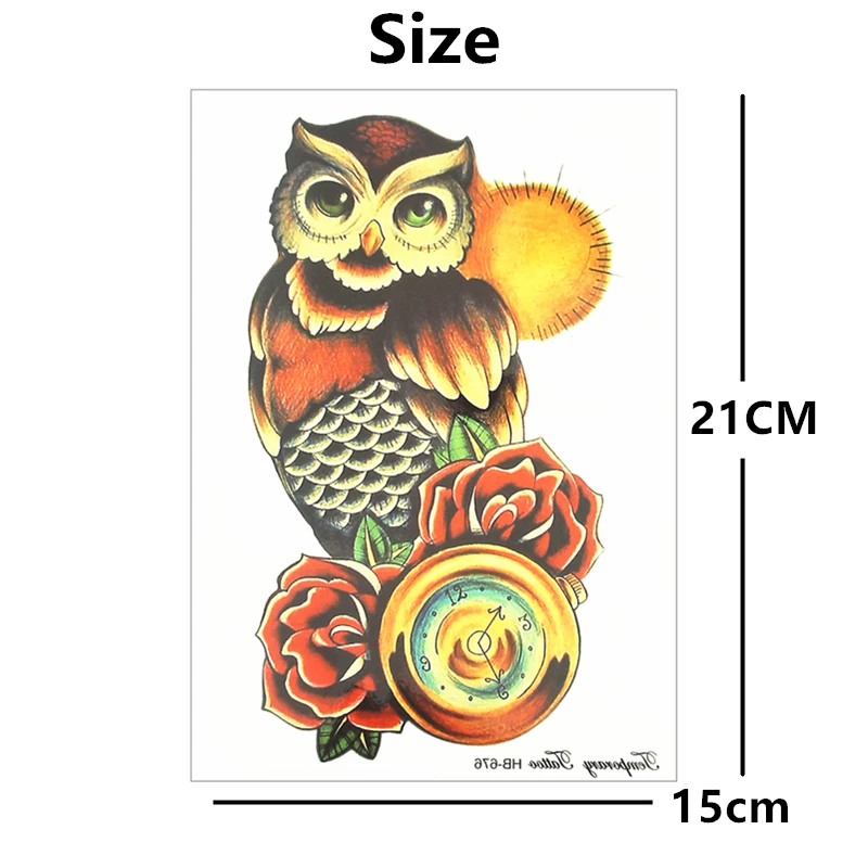 Водостойкая Временная вспышка наклейка для татуировки розовые часы сова