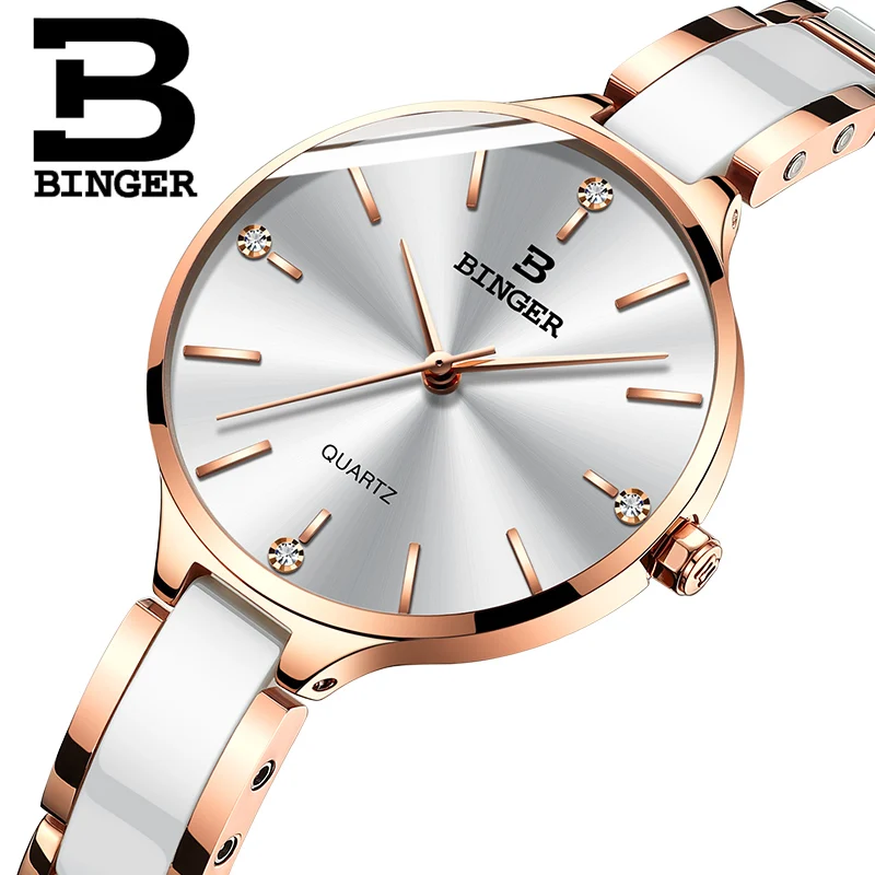 Switzerland BINGER Luxury Brand Japan Quartz Women's Watches Sapphire Fashion Bracelet Diamond Waterproof Ladies Clocks B-1185-4