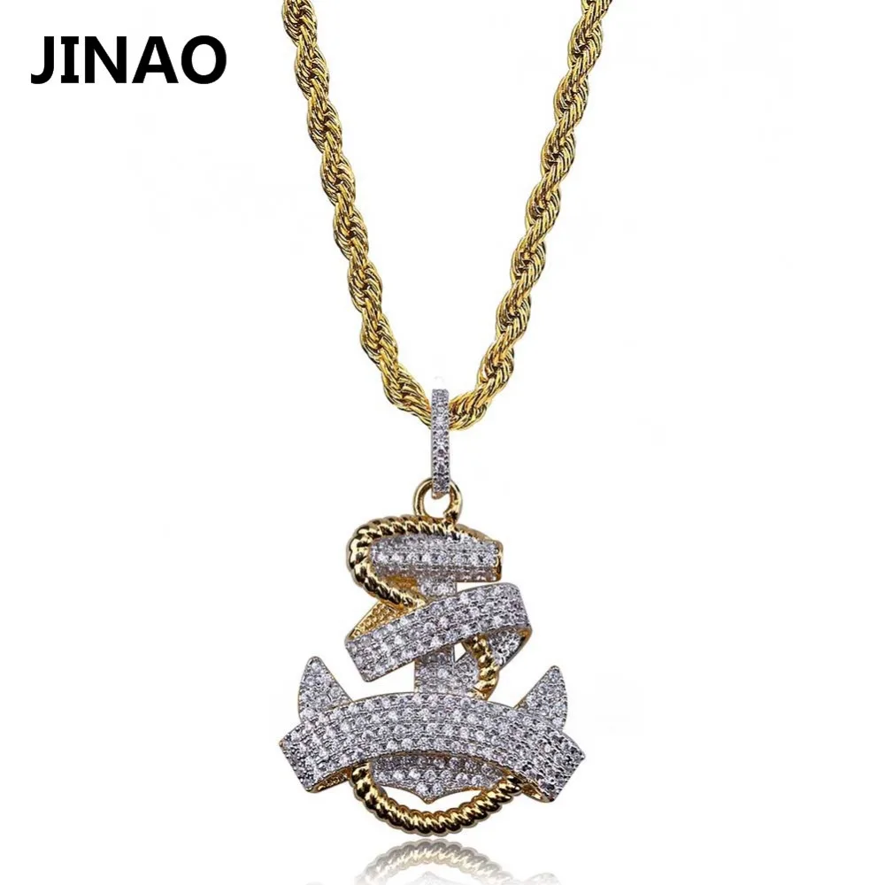 JINAO в стиле хип-хоп из золота Цвет покрытием Micro Pave Цирконий якорь колье с