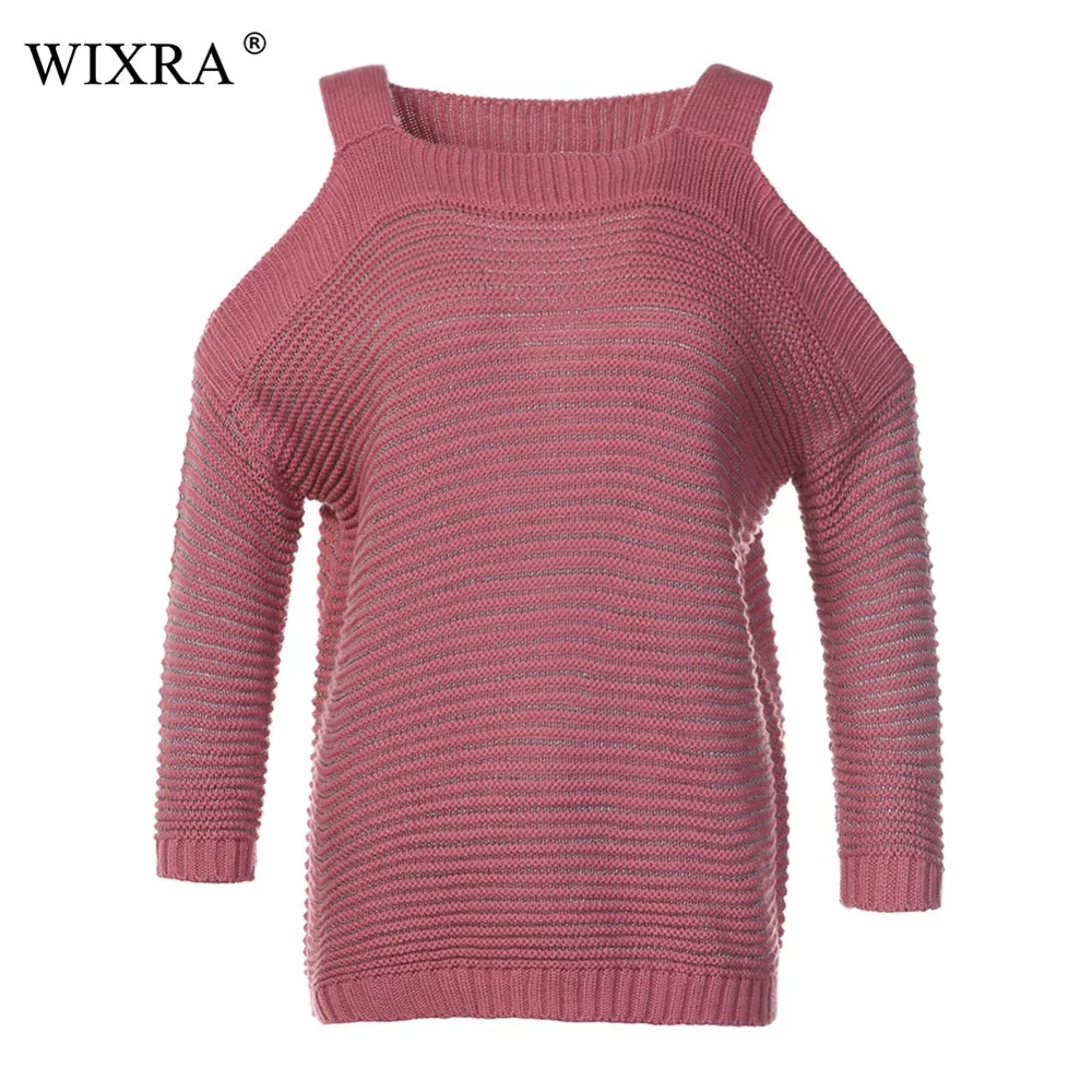 Женский базовый пуловер с длинным рукавом и открытыми плечами Wixra теплый вязаный