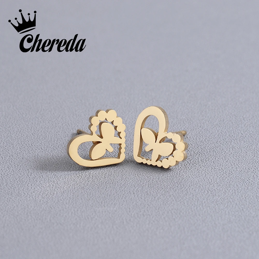 Сережки гвоздики Chereda из нержавеющей стали для женщин и мужчин Золотое сердце