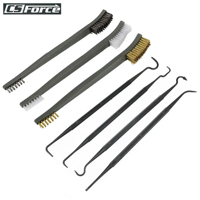 7pcs/Set 3pcs Steel Wire Brush+ 4pcs Nylon Pick Set Universal Gun Hunting Cleaning Kit Tactical Rifle Pistol Gun Cleaning Tool
