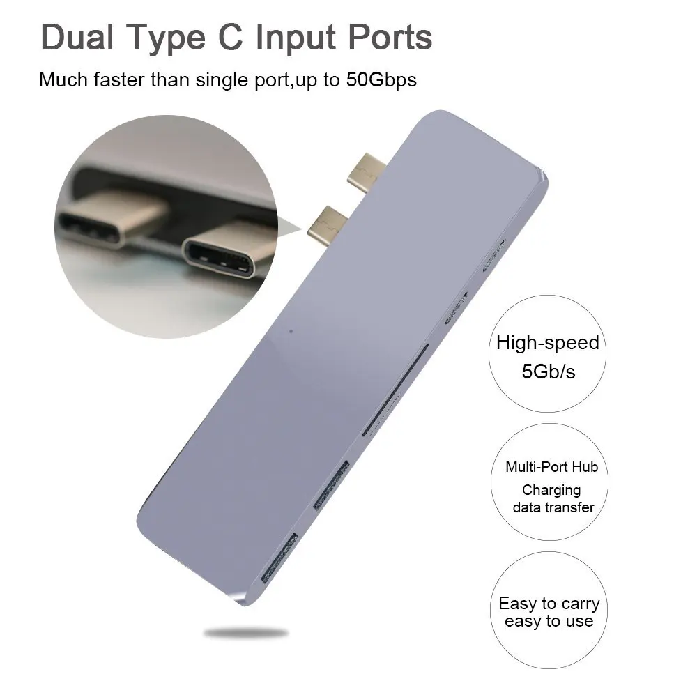 USB C Hub Adapter 7 in 1 Dual Type-C Docking Station Thunderbolt 3 for MacBook Pro with 100W Power Delivery USB-C 4K HDMI | Мобильные