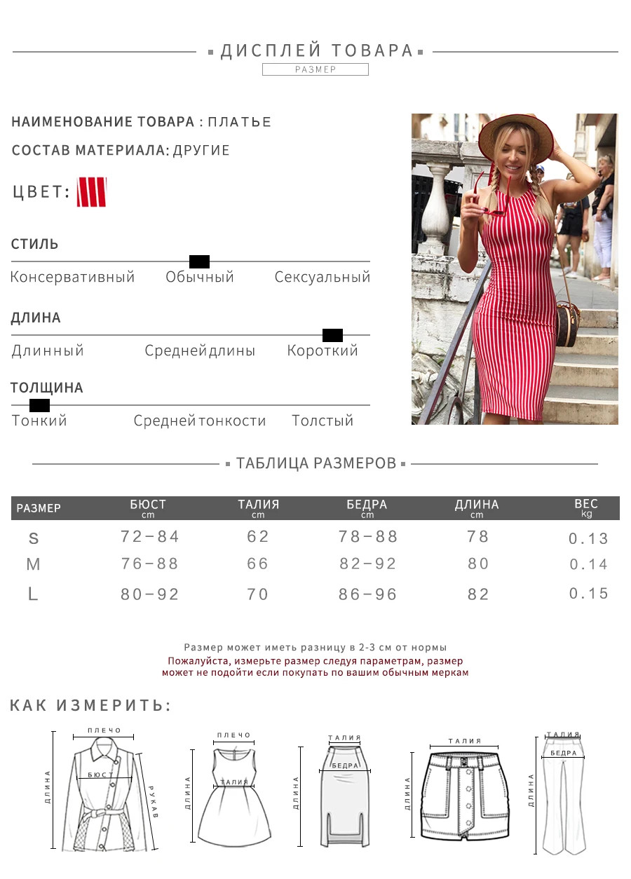 Летнее женское красно-белое полосатое облегающее тонкое платье мини на тонких бретелях вязкой сзади с открытой спиной