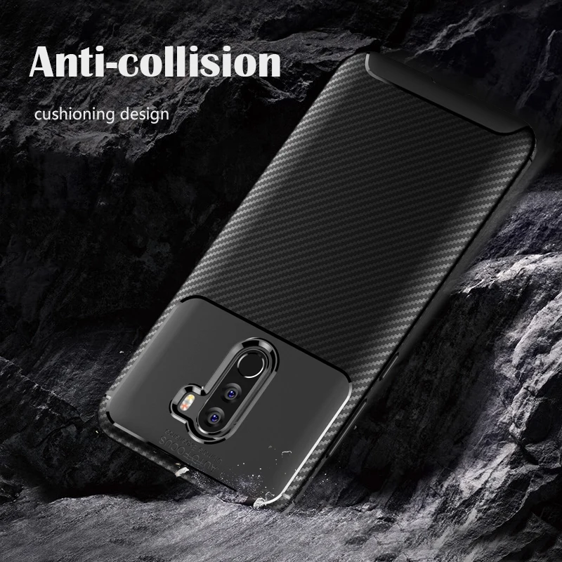 Чехол из углеродного волокна для Xiaomi Pocophone F1 Противоударная задняя крышка ТПУ Для
