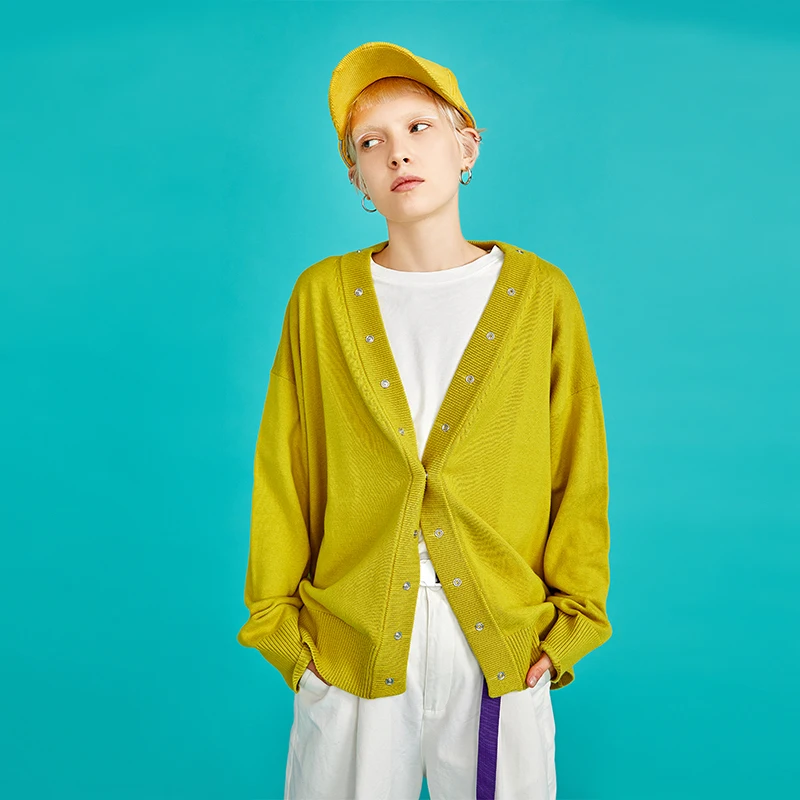 Toyouth Осень кардиганы Button вязаные свитера Для женщин Chic свободные v-образным вырезом в Корейском стиле топы Air куртки