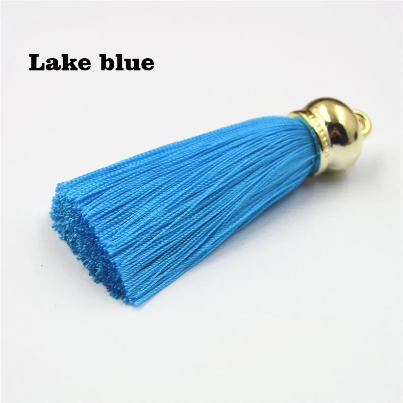 Lake blue Новинка 30 цветов вискозные кисточки с золотыми колпачками шелковые кисточки бахрома отделка мобильный чехол для телефона брелок аксессуары diy серьги/ювелирные изделия - Цвет: Lake blue