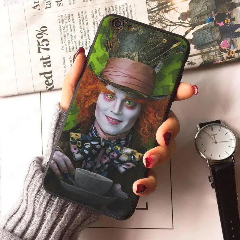 MaiYaCa Алиса в стране чудес Mad Hatter Джони Депп роскошные высокого класса аксессуары для телефонов iphone X 8 8 плюс черный чехол и