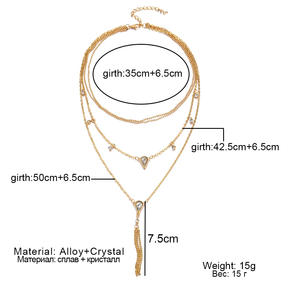Новое украшение многослойное ожерелье с кристаллами в стиле ретро цепочка на
