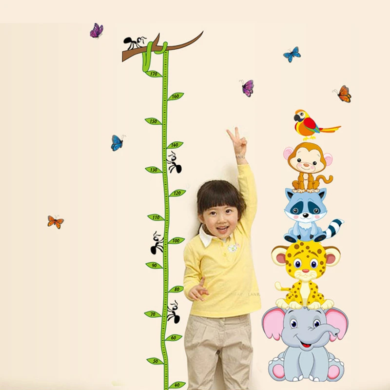 Наклейки Cartoon Animals Forest для измерения роста слона на стене в детской комнате домашнего декора домашнего украшения adesivo de parede.