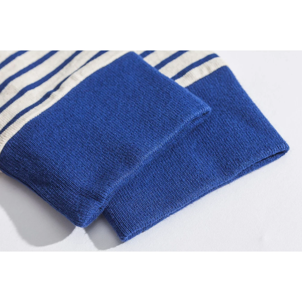 Осенняя тонкая хлопковая футболка в морскую полоску с воротником Генрих для