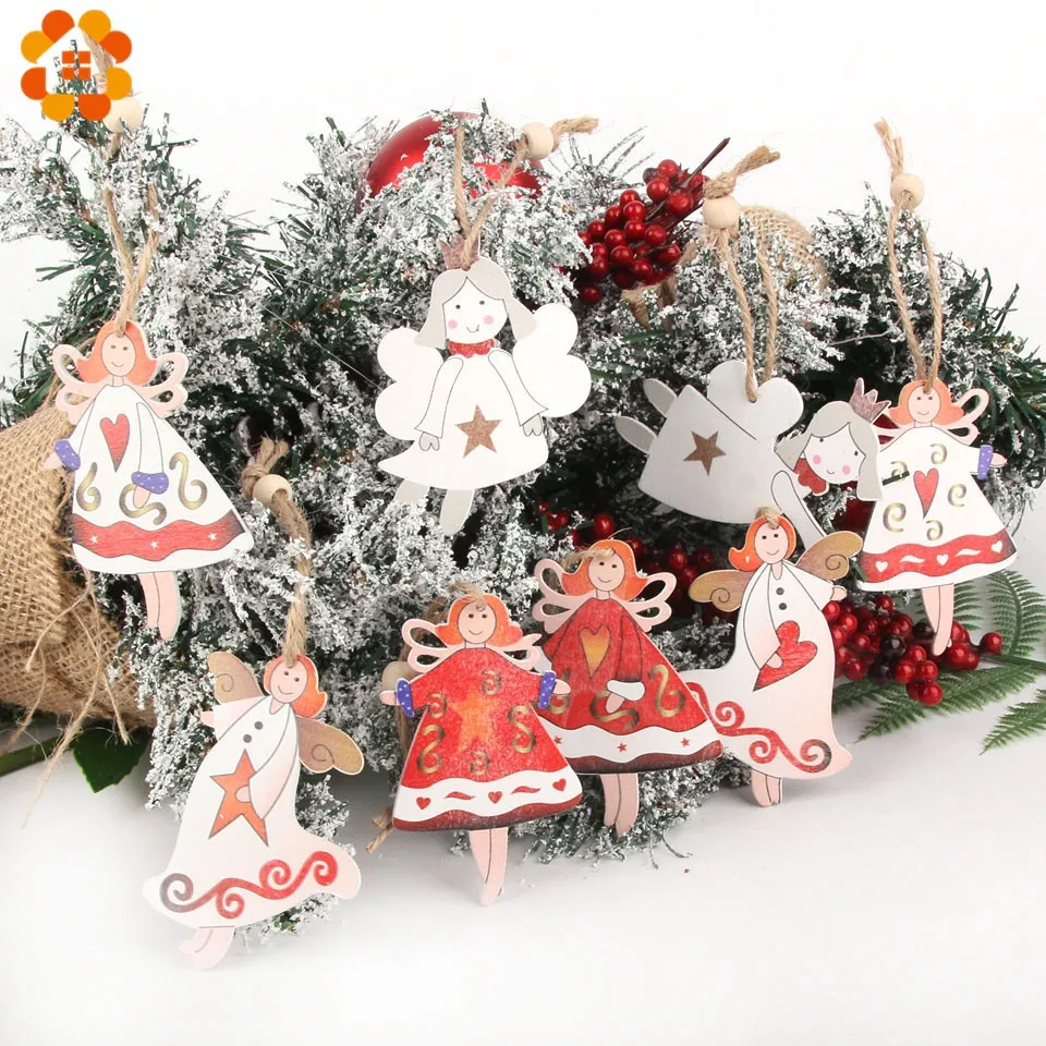 2 шт. деревянные рождественские украшения с милым ангелом подвески деревянный