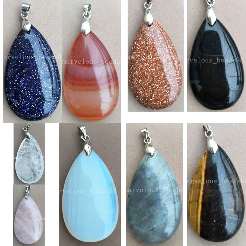 

Carnelian Opal Goldstone Blue Sand Labradorite Tiger's Eye Crystal Water Drop Women Men Pendant Bead PC5403
