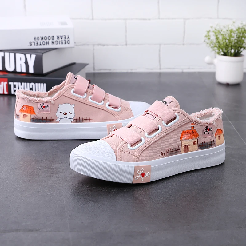 Женская обувь весна лето 2018 модные расписные вручную парусиновые туфли Милые