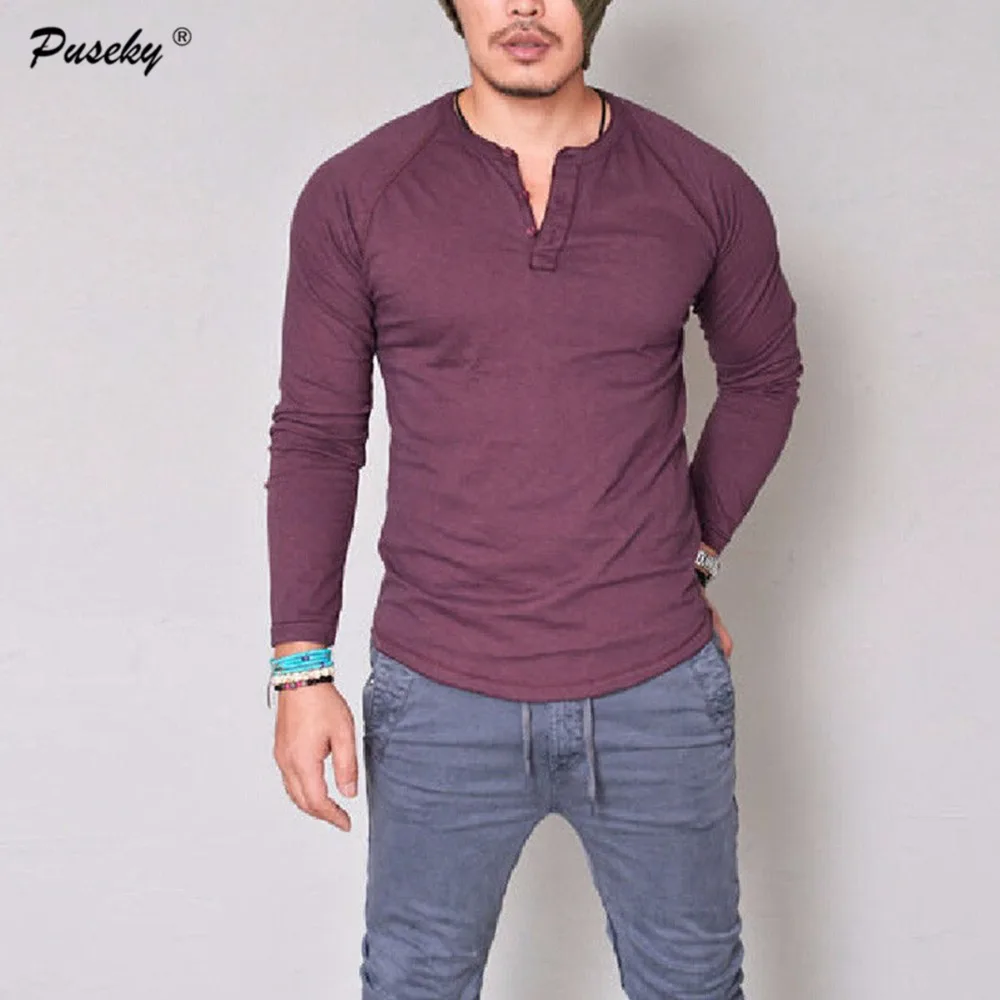 Горячие 2017 Новая мода Для мужчин одежда Цвет с длинным рукавом Slim Fit Футболка