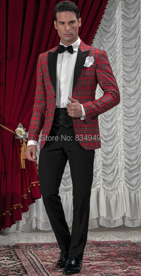 Черно красный мужской Клетчатый костюм Блейзер сделанный на заказ Haute Couture