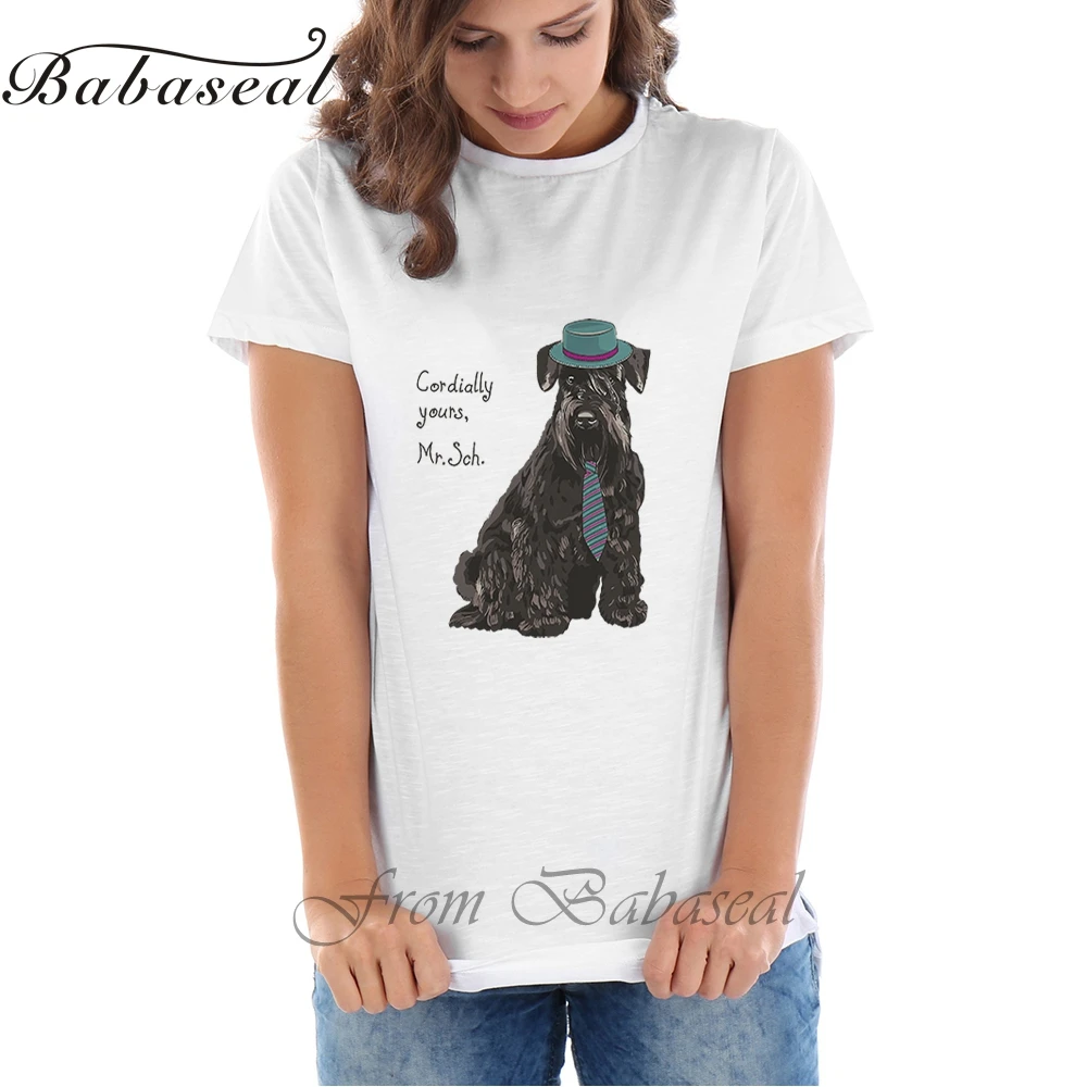 Babaseal вектор Забавный мультфильм Hipster собака породы Шнауцер летняя футболка