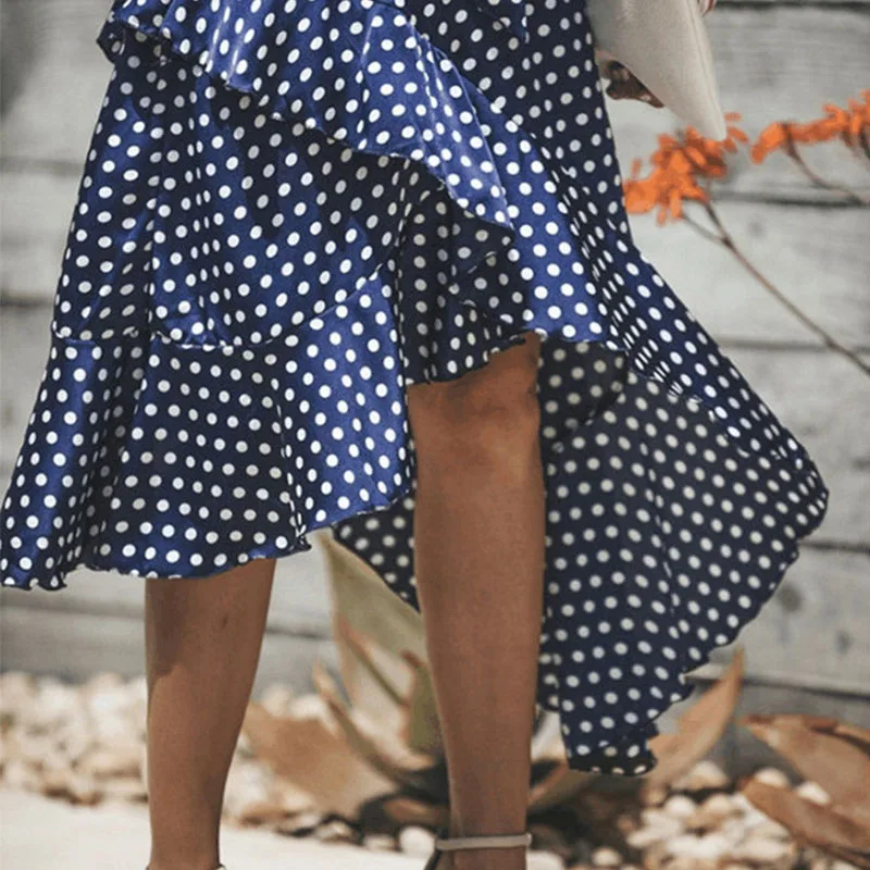 Plus Size Boho Dot Ruffled Dress Summer Irregular Strap MadiDress 2019 Women | Женская одежда
