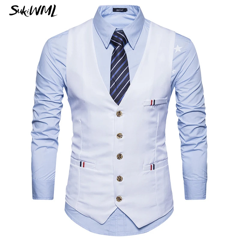 SUKIWML 2017 Новый роскошный брендовый мужской жилет классический однотонный Homme Gilet De