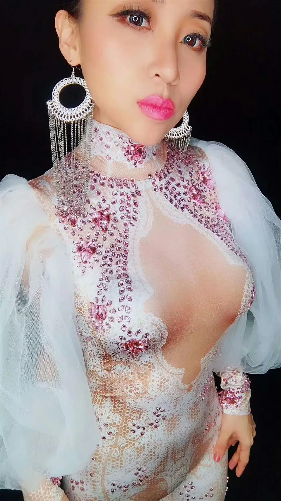 Женский комбинезон с кружевными рукавами и стразами сексуальные леггинсы