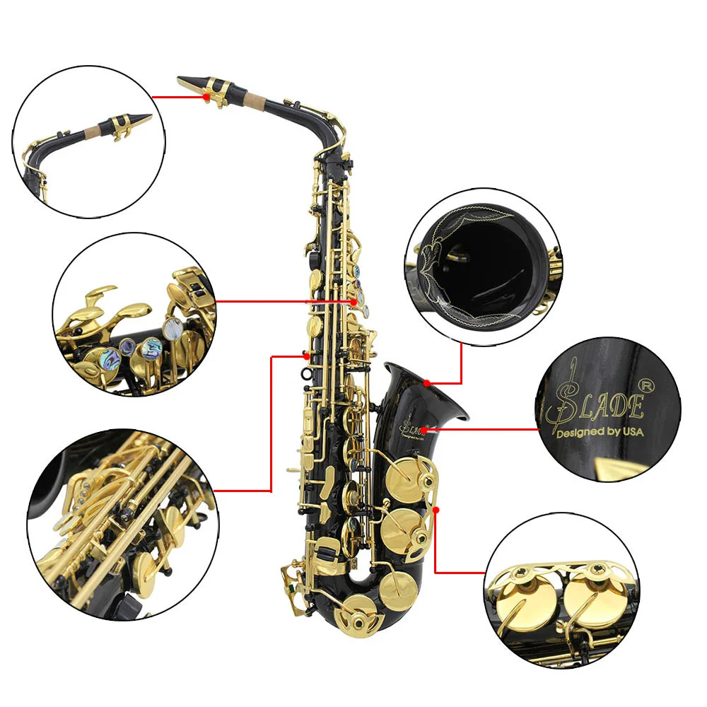 Латунь выгравированы Eb E-плоский альт саксофон Sax ушка оболочки кнопки с Чехол перчатки, Чистящая салфетка Пояс Кисти