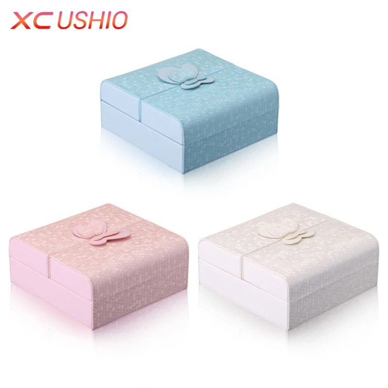 

Creative Bowknot Design Jewelry Storage Box Travel PU Leather Jewellery Organizer Case Necklace Earrings Bracelet Container