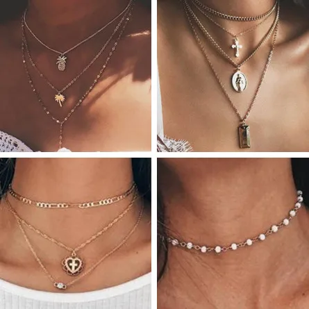 Женское многослойное ожерелье Tenande цепь подвески ожерелья с перьями и луной