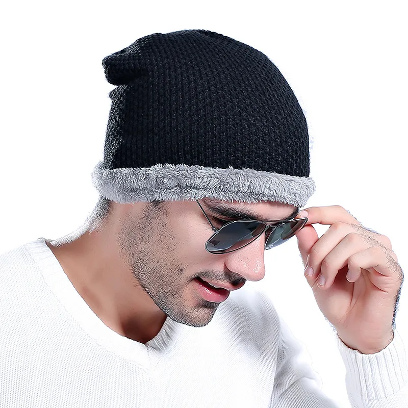 Зимние этикетки бархат шапочки лыжный Skullies 2017 Для мужчин Открытый Спорт черный