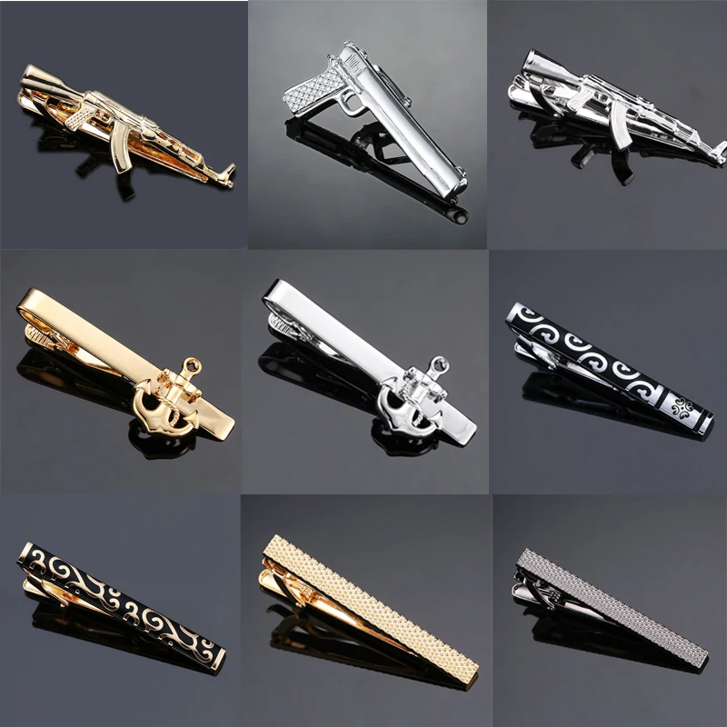 

Fashion brand tie clip with golden AK47 machine gun, pistol, laser metal, ship anchor, and crystal Tie Clip Free Delivery