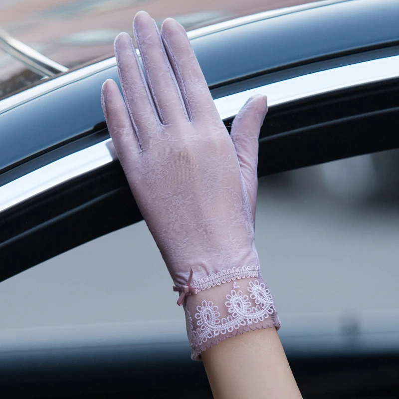 Fashion Summer Women Lace Sunscreen Gloves Ladies Female Sexy Solid Flower Anti uv Mittens Full Finger Girls Driving 2020|Женские