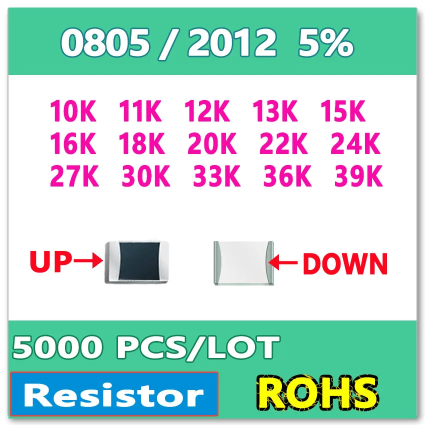 JASNPROSMA 0805 J 5% 5000 шт. 10K 11K 12K 13K 15K 16K 18K 20K 22K 24K 27K 30K 33K 36K 39K smd 2012 Ом резистор|ohm| |
