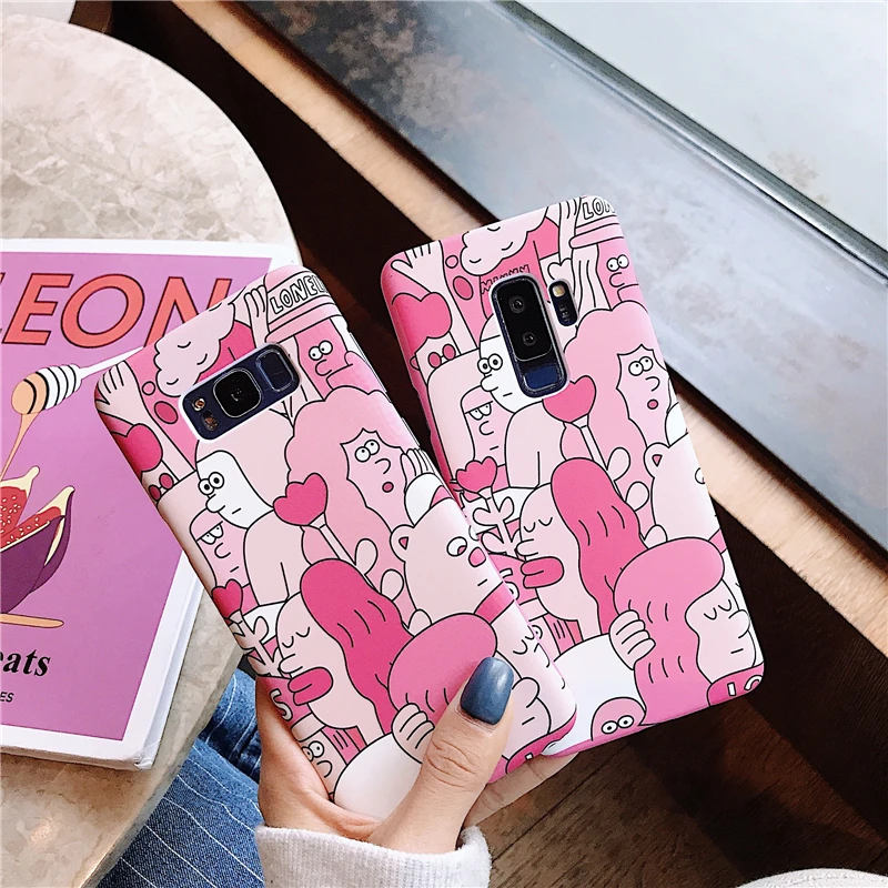YHBBCASES For Samsung S8 Plus Cases Fashion Woman Phone Case S9 Note 8 9 Pink Hard PC Back Cover Fundas |