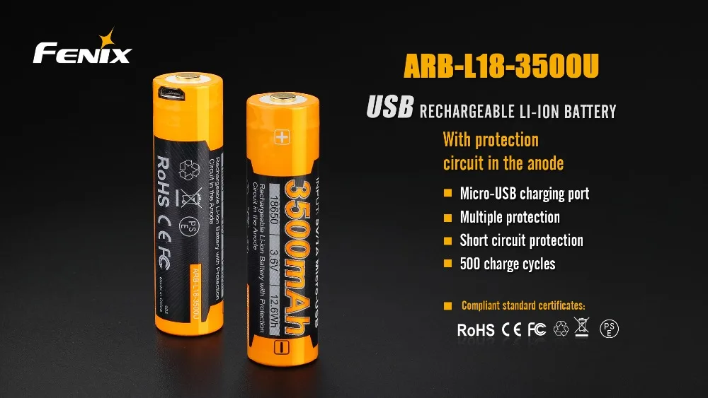 1 шт. аккумуляторная литий-ионная батарея Fenix ARB-L18-3500U USB 3500 мАч | Лампы и освещение