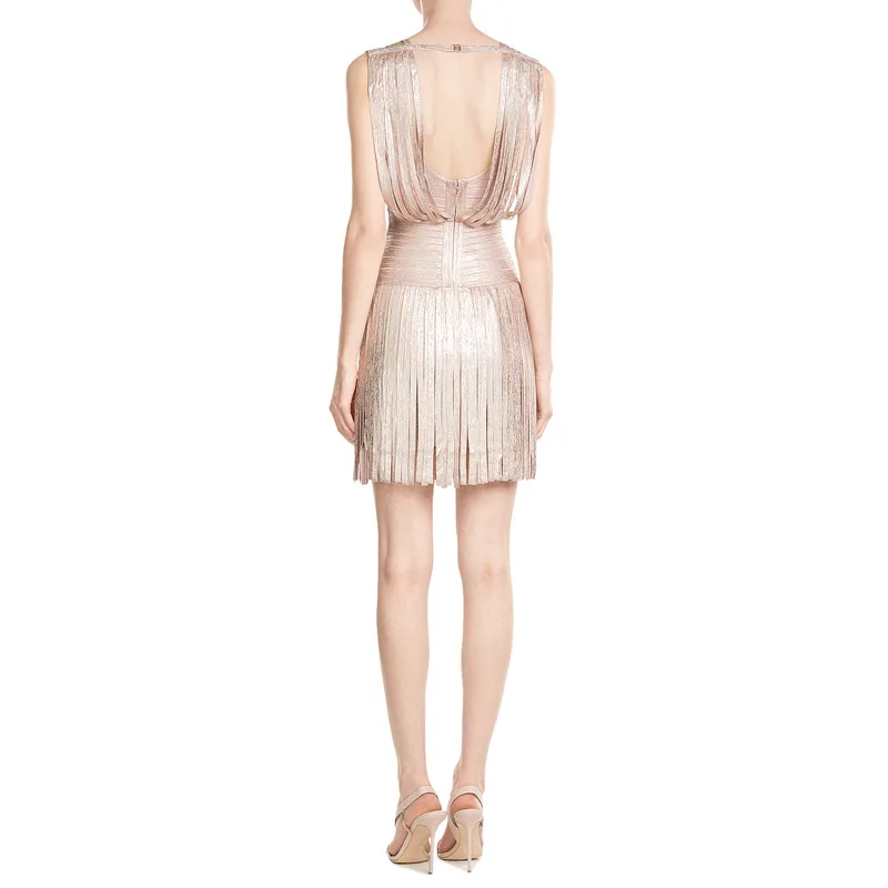 Женское лоскутное Бандажное платье с бахромой глубоким V образным вырезом и