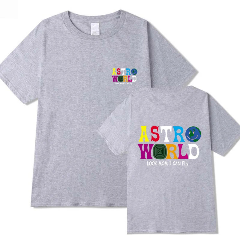 2 Fashion Mens T-Shirt Travis Scotts Hip Hop T Shirt Men Women ASTROWORLD Mom Look I Can Fly Letter Print Funny Tshirts Cotton Tee - Color: 2