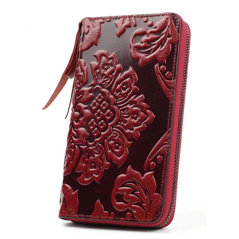 Длинные женские кошельки органайзеры из воловьей кожи с тиснением|brand purse|purse