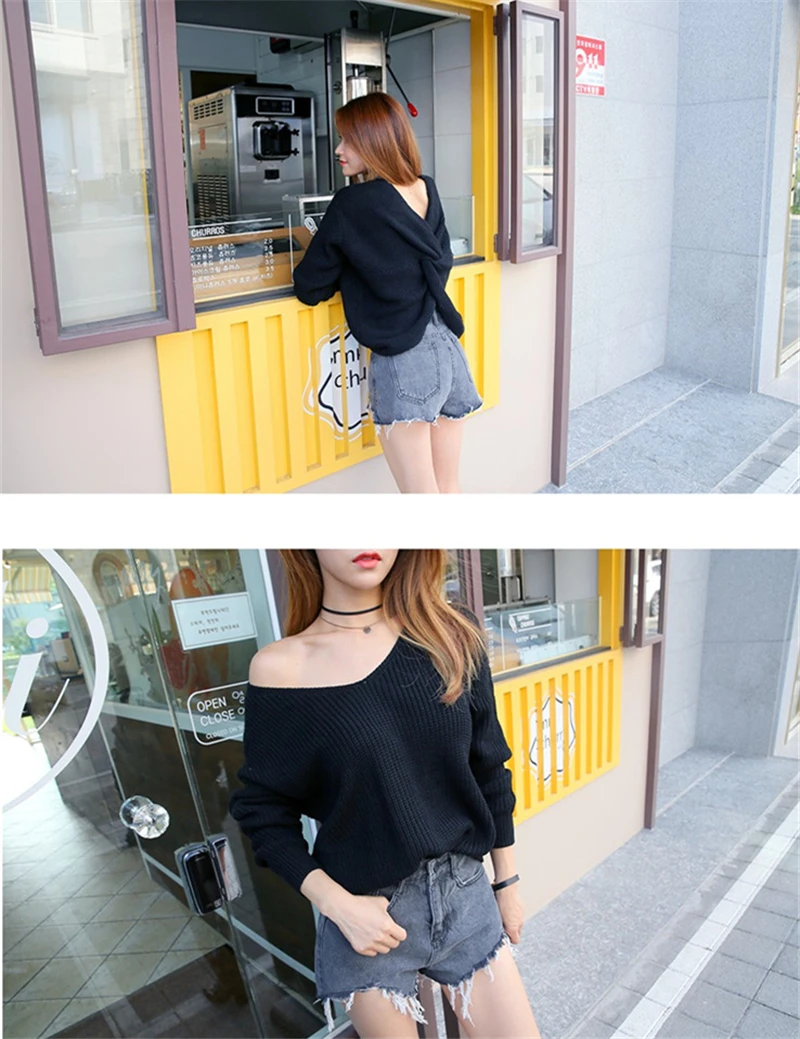 Rugod 2019 Sexy Backless Sweaters and pullovers Women Long Sleeve Jumpers Pull Femme V Neck Cross Back kimono | Женская одежда