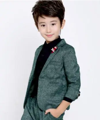 

2018 Formal High quality autumn and winter boys blazer suits Gentlemen's flowers casual suit wedding Boy suit coat pants clothes