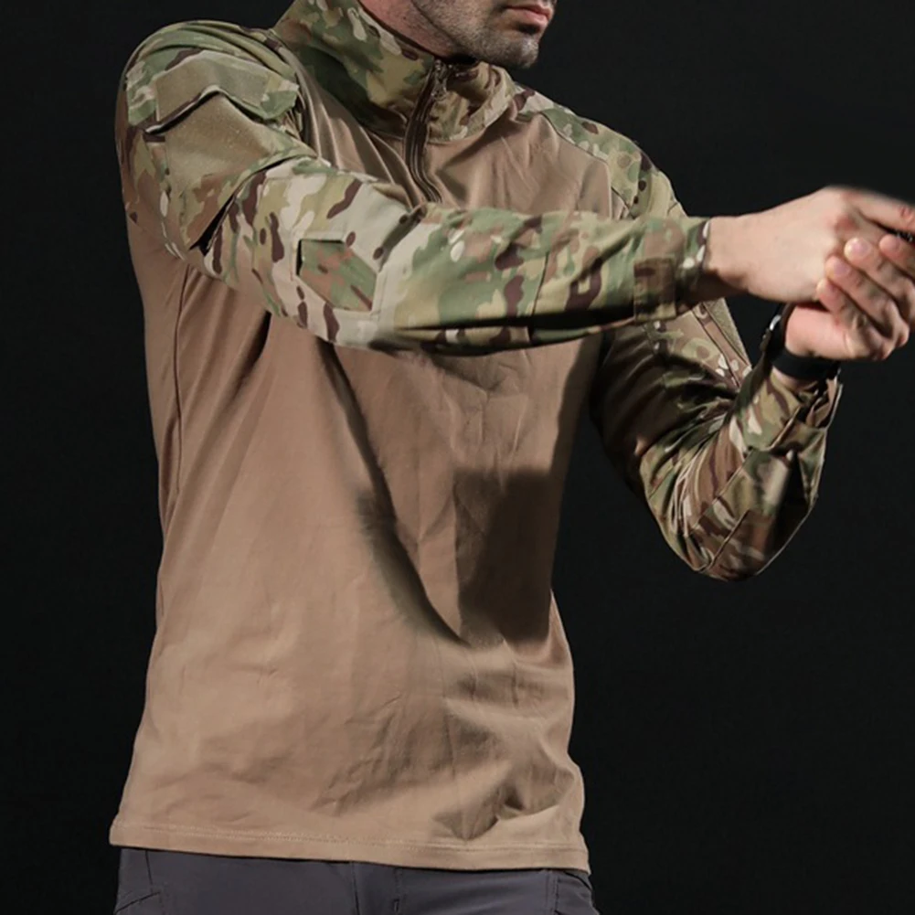 Men Army Tactical T shirt Camouflage Long Sleeve Zipper Assault Frog Combat Shirt Soldiers Military Uniform Club Prom Shirt Cool