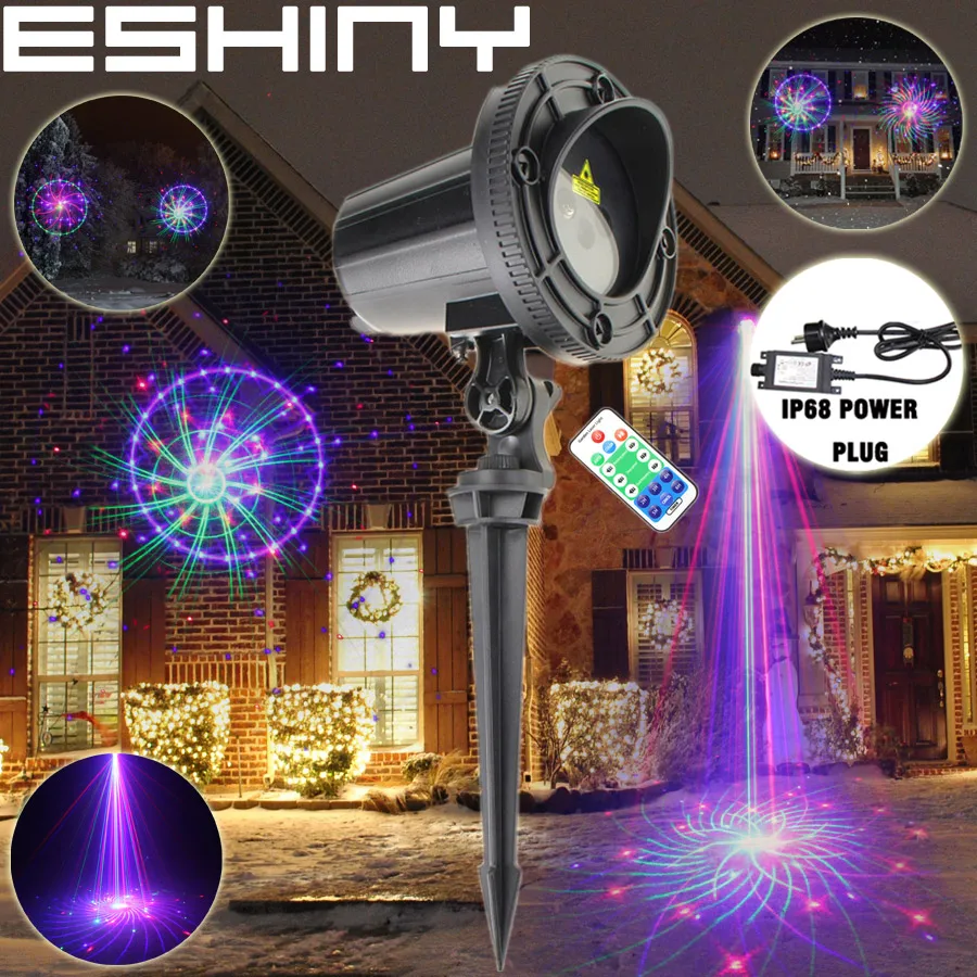 

ESHINY Outdoor Waterproof IP67 RGB Laser 72 Patterns Projector House Party Xmas Tree DJ Wall Garden Landscape Light T102N8